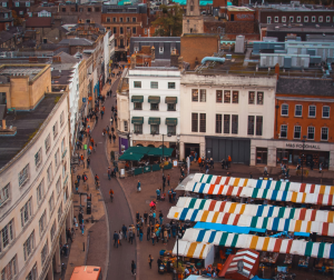 an image of some local shops and markets in a town